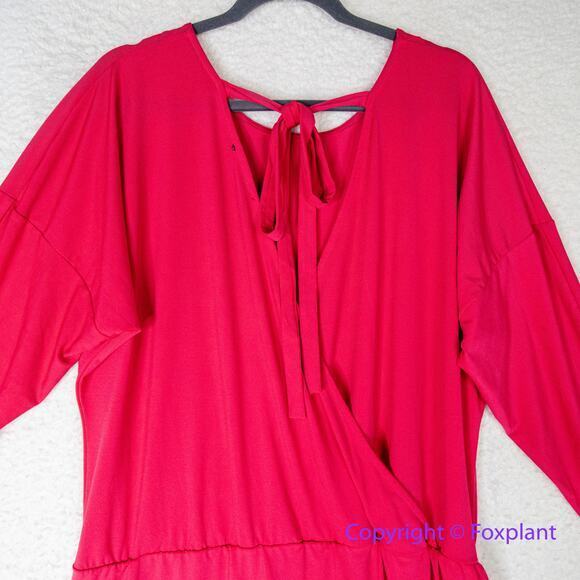 Eloquii coral red dress with faux wrap back and tie neck, size 16 - Picture 9 of 13